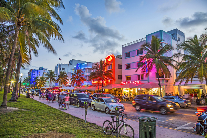 Ocean Drive at dusk — Art Deco neon